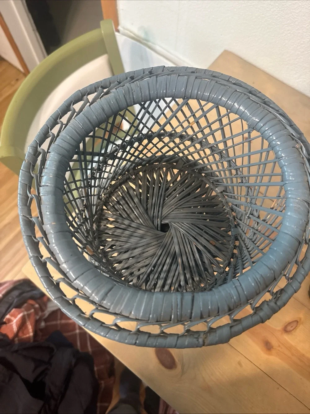 Vintage Mid Century Boho Chic Woven Peacock Wicker Rattan Plant Stand Pedestal